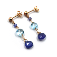 Load image into Gallery viewer, 18k rose gold 3.3cm 1.3&quot; long earrings natural 7mm tanzanite drops blue topaz
