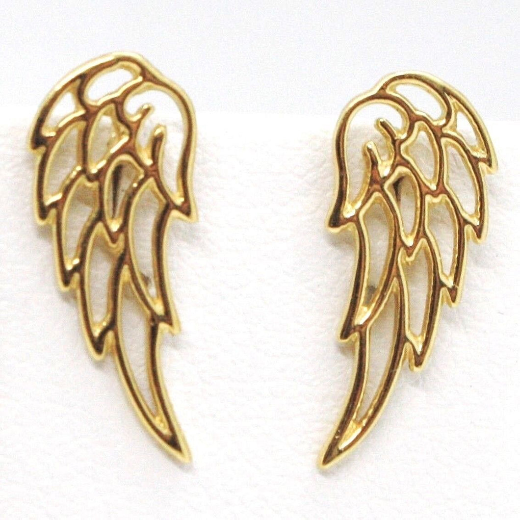 SOLID 18K YELLOW GOLD LONG EARRINGS STYLIZED ANGEL WING, WINGS, MADE IN ITALY