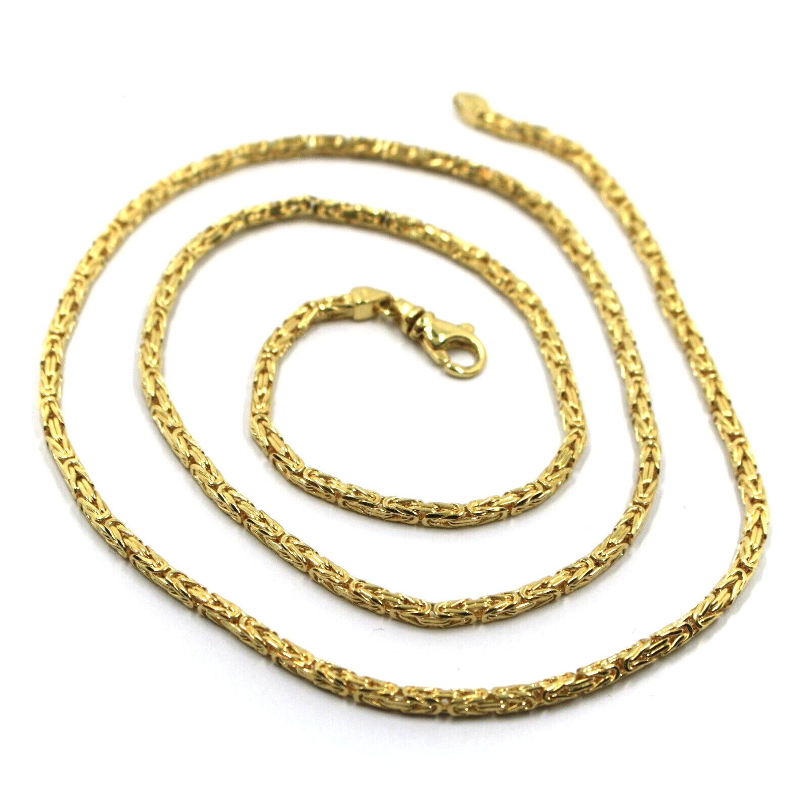 18k yellow gold squared tubular 2.4mm byzantine chain necklace, 60cm 2