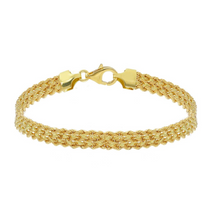 Load image into Gallery viewer, 18k yellow gold multi-strand 3 ropes wires braided bracelet 6 mm wide, 7.5&quot;
