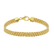 18k yellow gold multi-strand 3 ropes wires braided bracelet 6 mm wide, 7.5