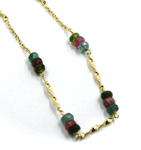 Load image into Gallery viewer, 18k yellow gold spiral anklet 9.8&quot; 25cm faceted green and purple 4mm tourmaline
