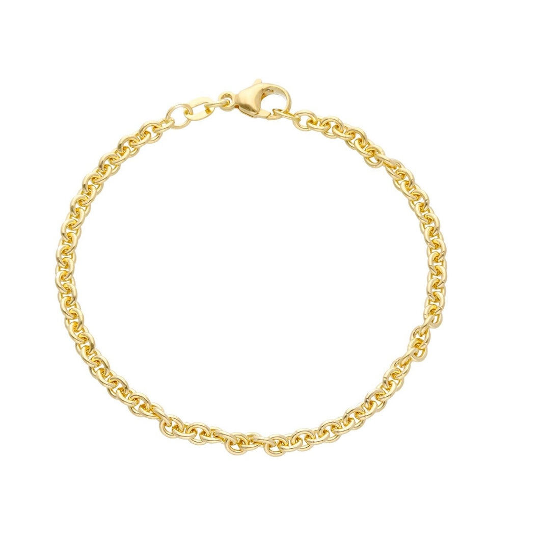 Solid 18k yellow gold rolo circles 3.5mm bracelet, 7.1 inches, lobster clasp