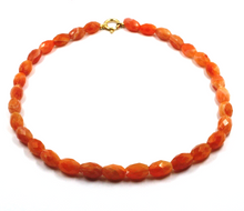 Load image into Gallery viewer, 18k yellow gold necklace 16&quot;, 13mm natural orange carnelian faceted oval tubes
