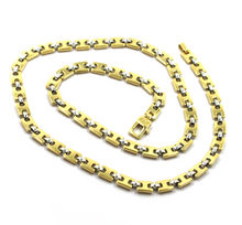 Load image into Gallery viewer, solid 18k yellow white gold chain square cubes ovals alternate flat 5.7mm, 24&quot;
