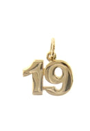 18K YELLOW GOLD NUMBER 19 NINETEEN PENDANT CHARM 0.7 INCHES 17 MM MADE IN ITALY