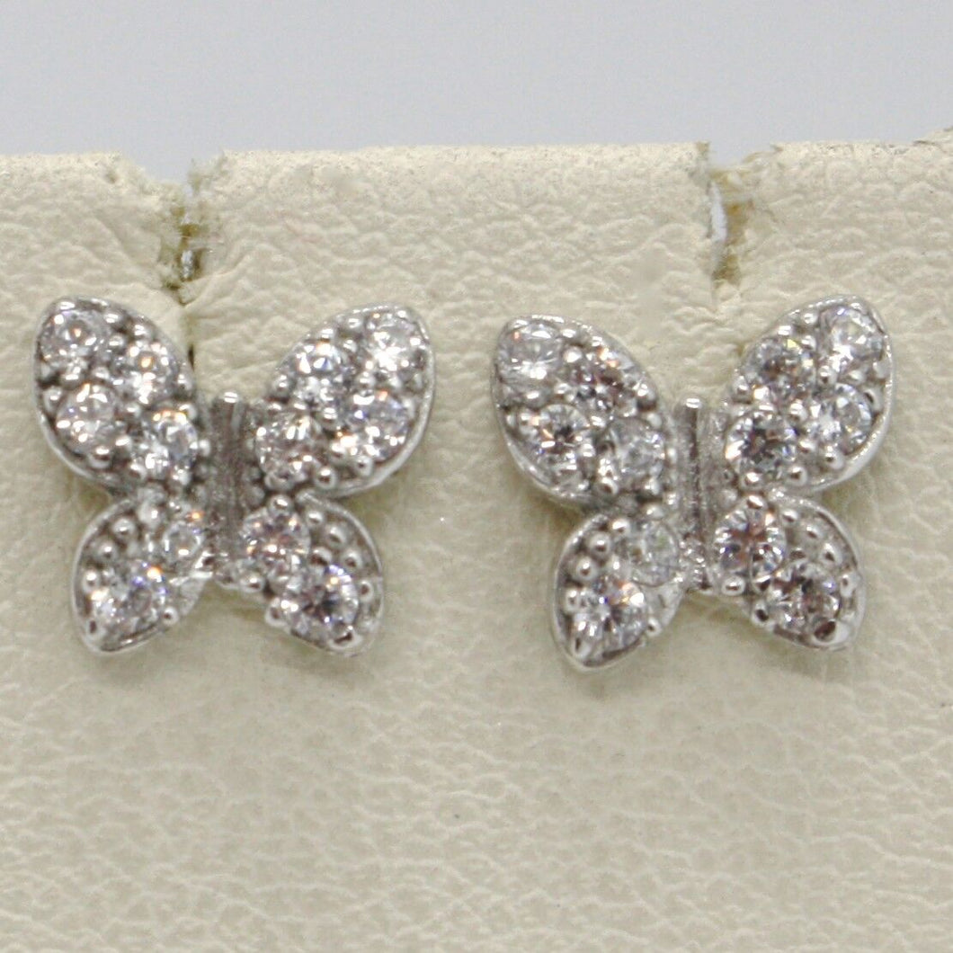 SOLID 18K WHITE GOLD EARRINGS BUTTERFLY & ZIRCONIA, DIAMETER 10 MM