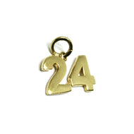 18K YELLOW GOLD NUMBER 24 TWENTY FOUR PENDANT CHARM 0.7 INCHES 17 MM MADE ITALY