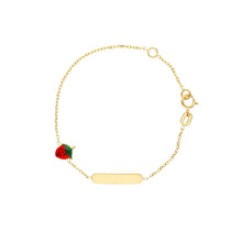 Load image into Gallery viewer, 18k yellow gold kids girl rolo bracelet red strawberry 5mm cherries, 14-16cm
