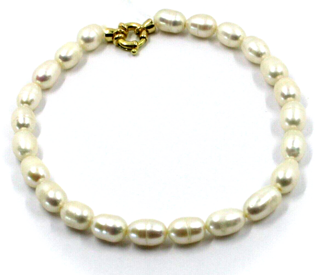 Pulsera de oro amarillo de 18 quilates de 19,9 cm con perlas blancas barrocas de agua dulce de 6 x 7 mm en forma de gota ovalada.