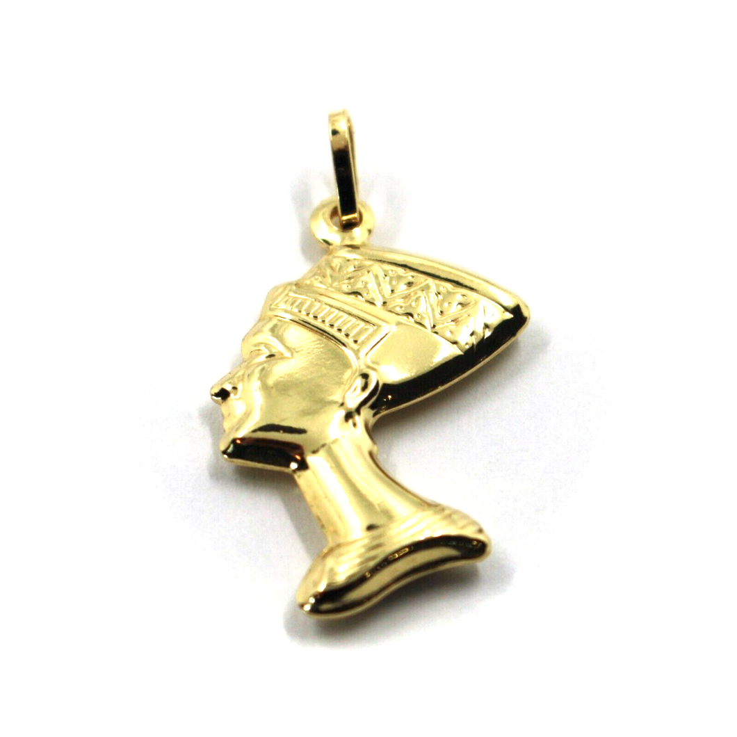 Colgante de cabeza de Nefertiti de 25 mm en oro amarillo de 18 k, redondeado y liso, 2 caras
