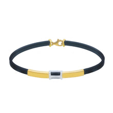 Load image into Gallery viewer, SOLID 18K YELLOW WHITE GOLD BRACELET 4mm SQUARE TUBE PLATE AND BLACK RUBBER 8.3&quot;
