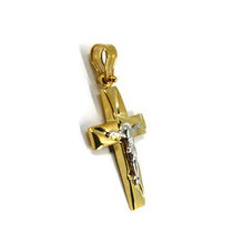 Load image into Gallery viewer, 18k yellow and white gold Cross with Jesus, length 25mm, smooth, pendant
