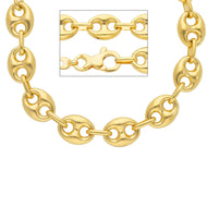 18k yellow gold mariner chain big ovals 10 mm, 20 inches anchor rounded puffed necklace