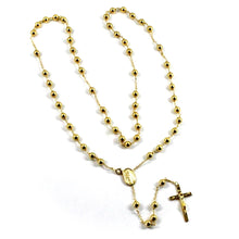 将图片加载到图库查看器，18k yellow gold Rosary necklace Miraculous medal &amp; Jesus Cross, 5mm spheres, 25"
