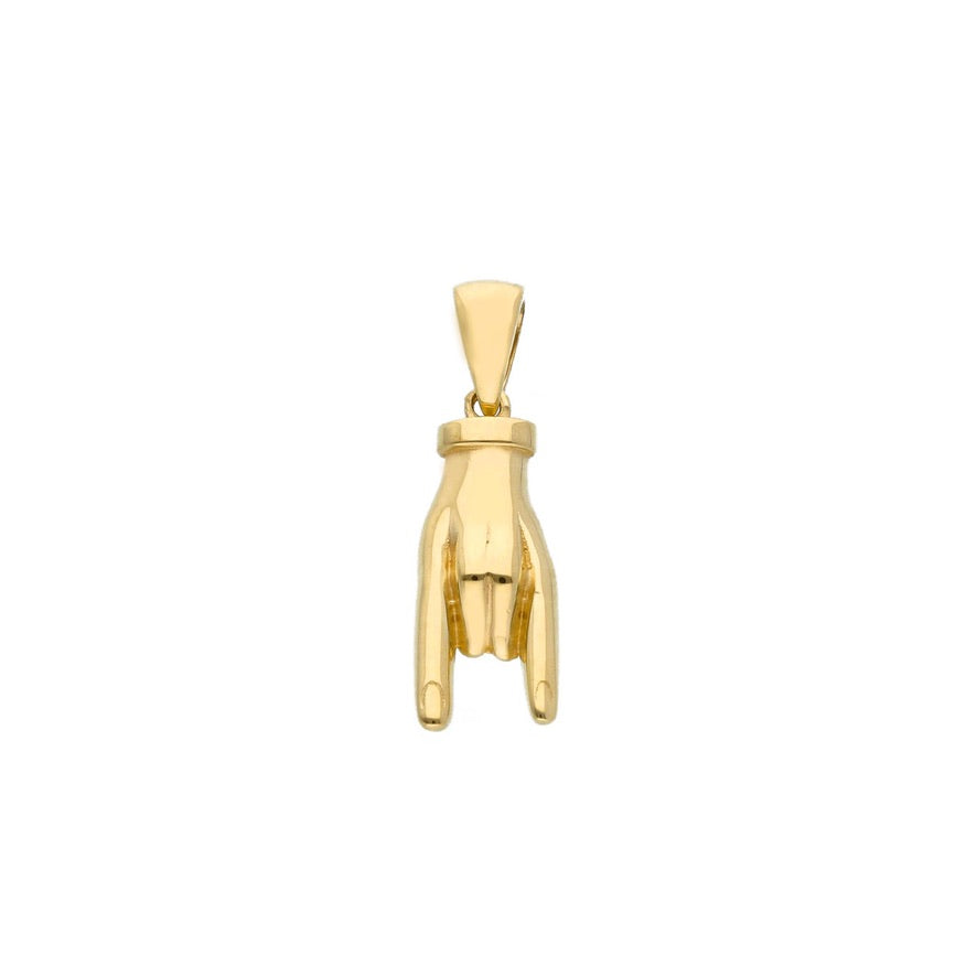 Solid 18k yellow gold small mano cornuto hand horns horn 15 mm pendant