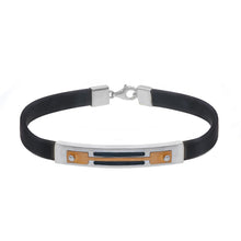 Load image into Gallery viewer, SOLID 18K ROSE WHITE GOLD BRACELET 6mm RECTANGULAR TUBE PLATE &amp; BLACK RUBBER
