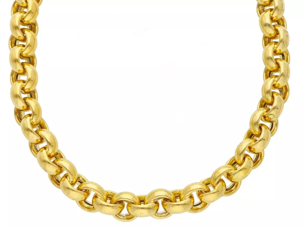 18k yellow gold chain 65 cm necklace, big round circle rolo dome puffed 7mm link