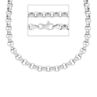 Cadena de oro blanco de 18 quilates, 19,70 pulgadas, eslabón rolo de círculo grande, 4 mm, fabricada en Italia. 