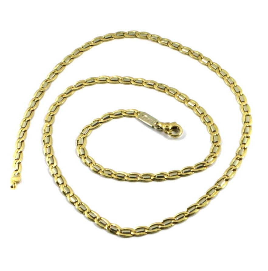 Cadena sólida plana de oro blanco amarillo de 18 k con óvalos de 4 mm, largo 19,7
