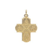 18K YELLOW SCAPULAR 4 WAY CROSS SACRED HEART MIRACULOUS CHRISTOPHER CARMEL, FLAT 21MM