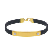 SOLID 18K YELLOW WHITE GOLD BRACELET 6mm RECTANGULAR TUBE PLATE & BLACK RUBBER