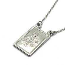 Load image into Gallery viewer, 18k white gold Scapular necklace with 2 medals Lady Mount Carmel &amp; Sacred Heart.
