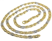 Cargar imagen en el visor de la galería, SOLID 18K YELLOW WHITE GOLD CHAIN TIGER EYE ALTERNATE 3+1 FLAT LINKS 6.2mm, 20"

