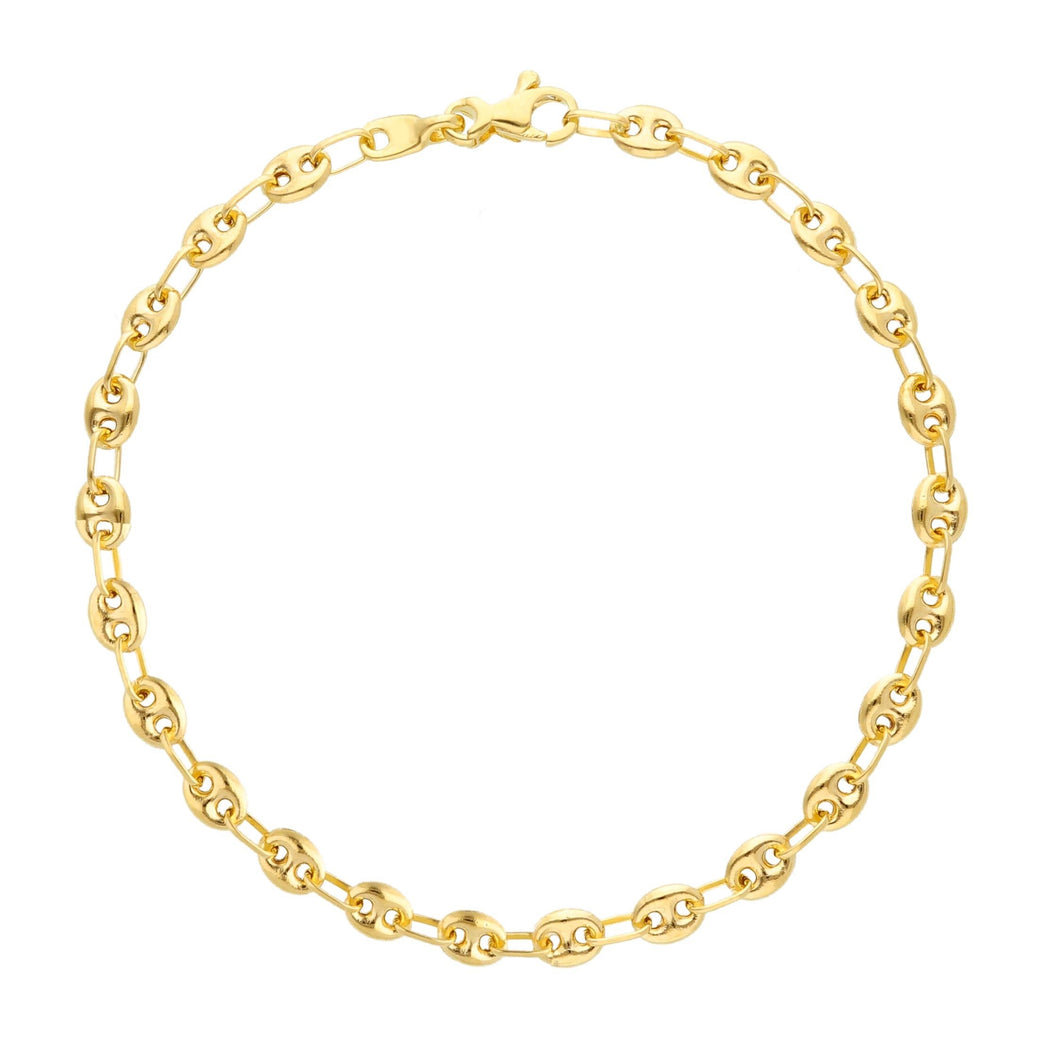 18k yellow gold mariner bracelet 4 mm, 7.1 inches, anchor rounded oval link