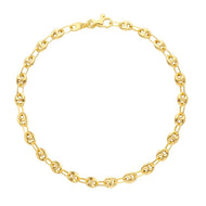 Pulsera marinera de oro amarillo de 18 quilates de 4 mm y 7,1 pulgadas con ancla de eslabones ovalados redondeados.