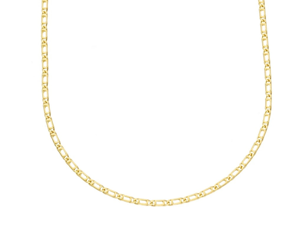 COLLAR DE CADENA DE ORO AMARILLO SÓLIDO DE 18 QUILATES CON ESLABONES PLANOS OVALADOS DE OJO DE TIGRE DE 2 MM, 22