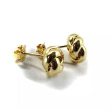 Load image into Gallery viewer, 18k yellow gold stud pendant 10mm smooth braided rounded knot earrings
