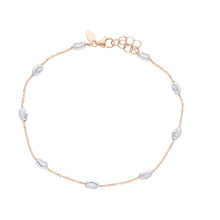 Load image into Gallery viewer, 18k rose &amp; white gold rolo alternate bracelet 3mm worked faceted oval balls 7.1"

