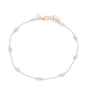 18k rose & white gold rolo alternate bracelet 3mm worked faceted oval balls 7.1