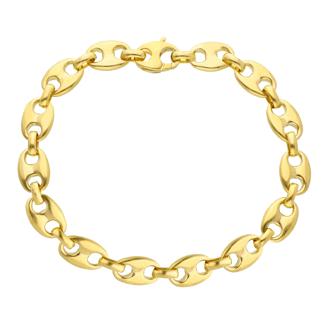 Solid 18k gold mariner bracelet, puffed oval 9x12mm links, 8.7
