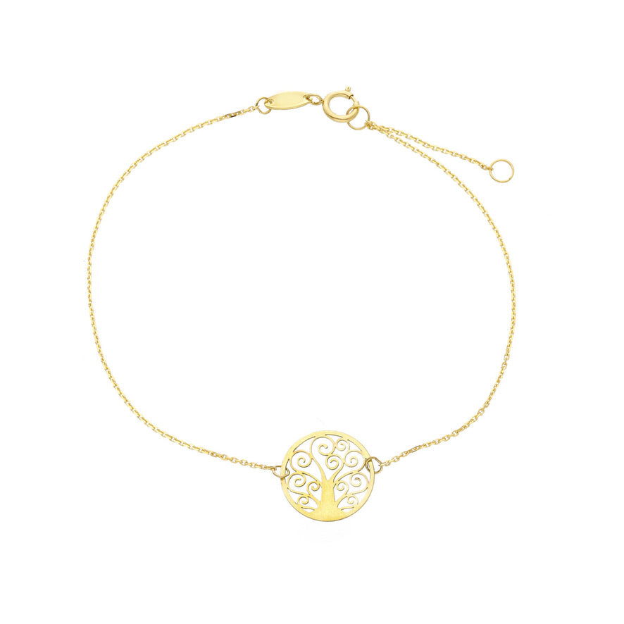 Pulsera de oro amarillo de 18k con árbol de la vida central plano de 10mm