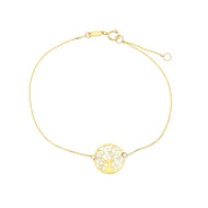 Pulsera de oro amarillo de 18k con árbol de la vida central plano de 10mm