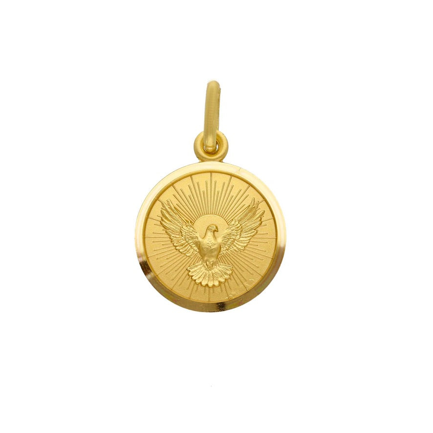 Solid 18k yellow gold Holy Spirit medal diameter 15mm, very detailed, Italy Made