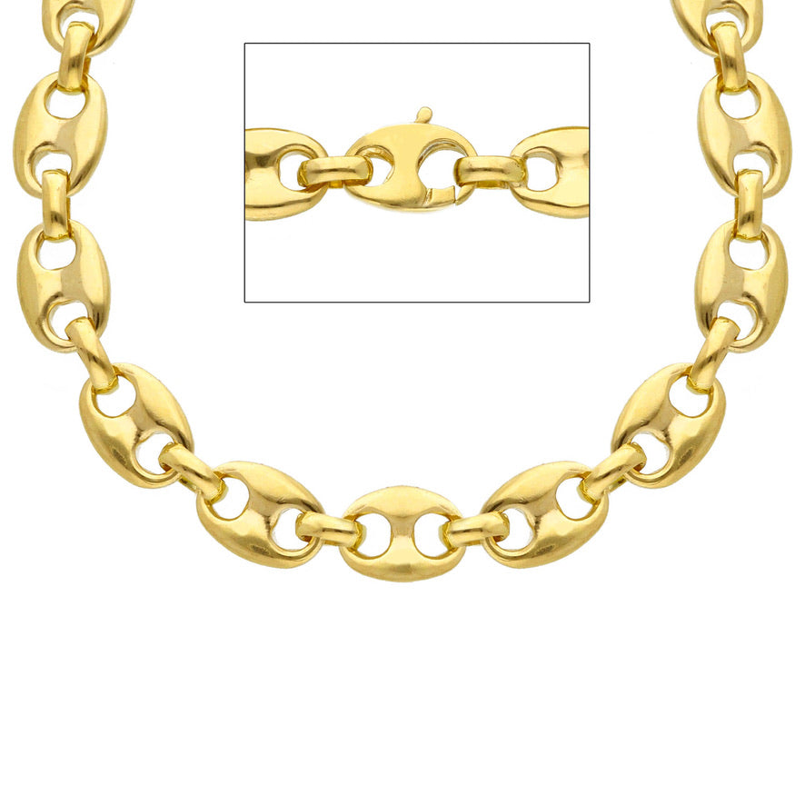 Solid 18k yellow gold mariner puffer chain, 9x12mm links, 20 inches, Made in Italy