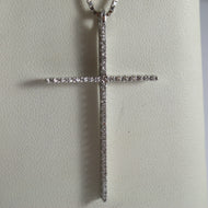 SOLID 18K WHITE GOLD NECKLACE WITH BIG CROSS, DIAMONDS, DIAMOND MADE IN ITALY