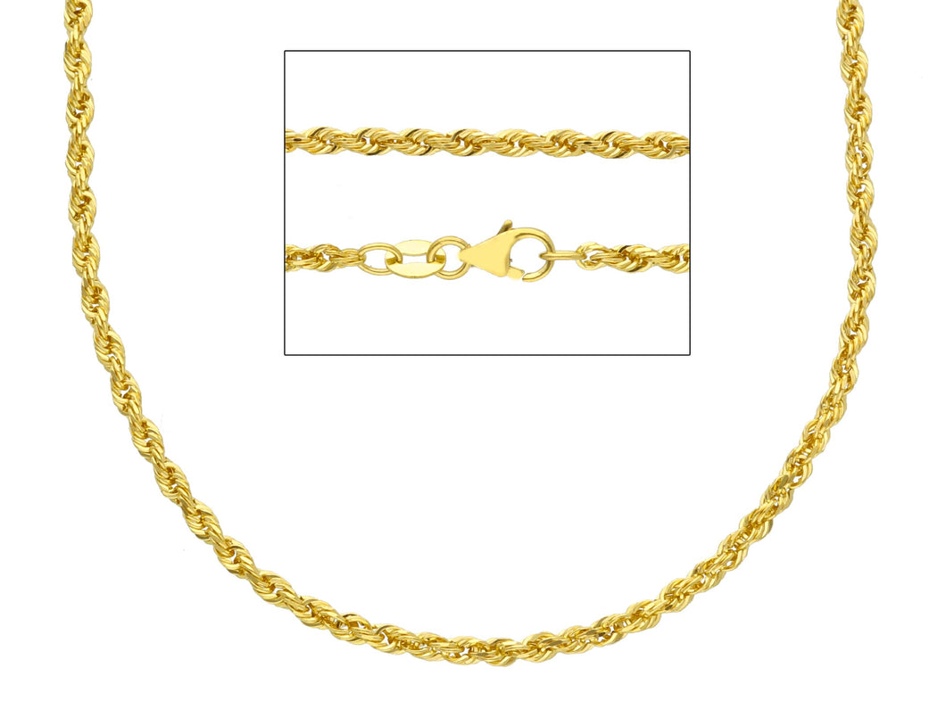 SOLID 18K YELLOW GOLD 2.2 mm ROPE CHAIN, 24 INCHES, BRAIDED, MADE IN ITALY.