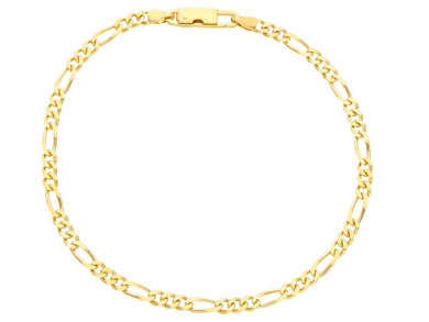 SOLID 18K YELLOW GOLD BRACELET 3 MM SQUARED FIGARO GOURMETTE ALTERNATE 3+1, 7.5