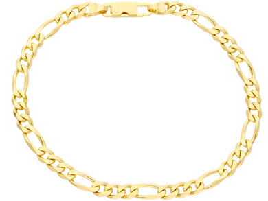 SOLID 18K YELLOW GOLD BRACELET 5mm SQUARED FIGARO GOURMETTE ALTERNATE 3+1 8.3