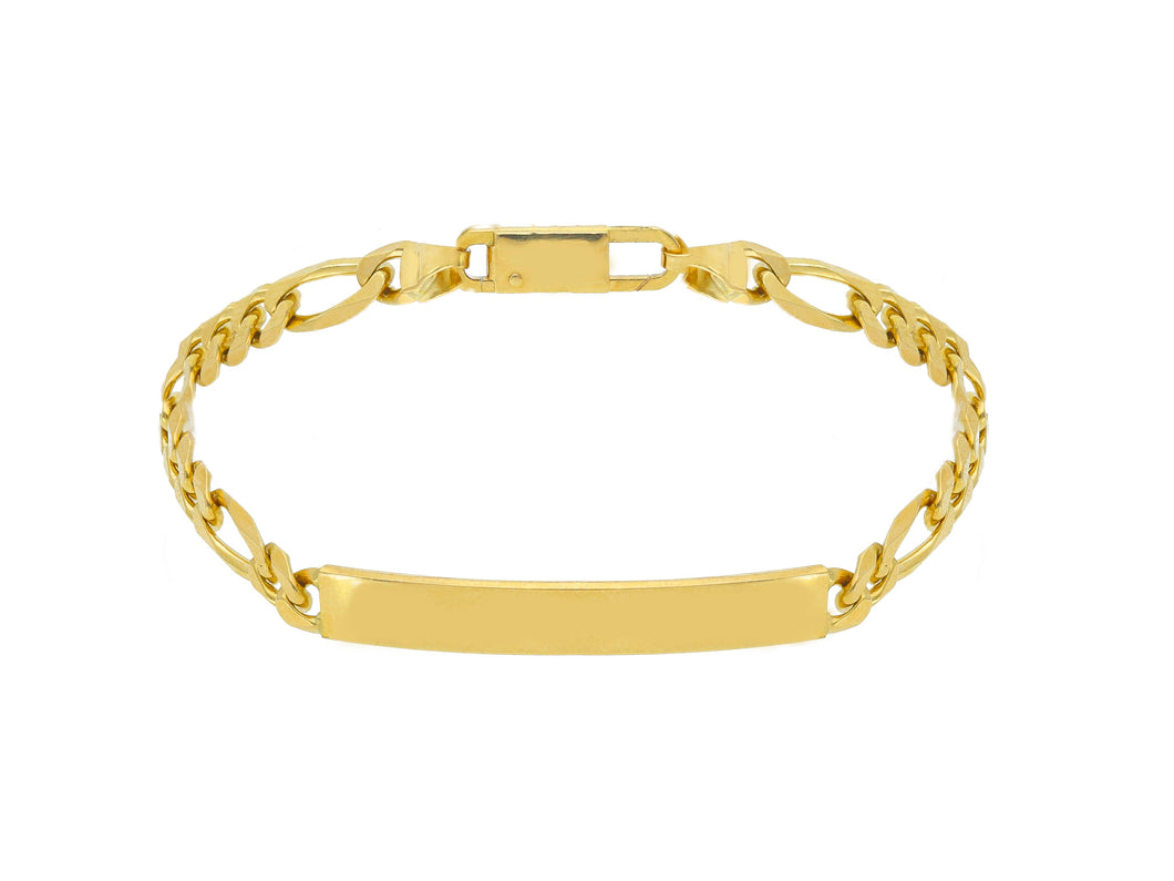 SOLID 18K YELLOW GOLD BRACELET 4.2mm FIGARO 3+1 CUBAN CURB ENGRAVING PLATE, 8.3