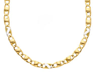 18K YELLOW WHITE GOLD CHAIN NECKLACE FLAT MARINER OVAL ROUNDED LINKS, 20