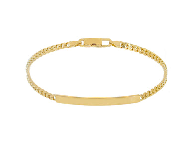 SOLID 18K YELLOW GOLD BRACELET GOURMETTE CUBAN CURB 3.5mm, ENGRAVING PLATE, 7.5