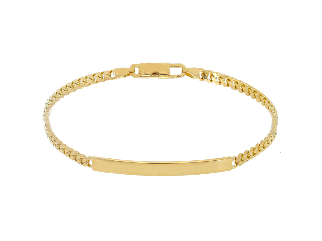 SOLID 18K YELLOW GOLD BRACELET GOURMETTE CUBAN CURB 3.5mm, ENGRAVING PLATE, 7.5