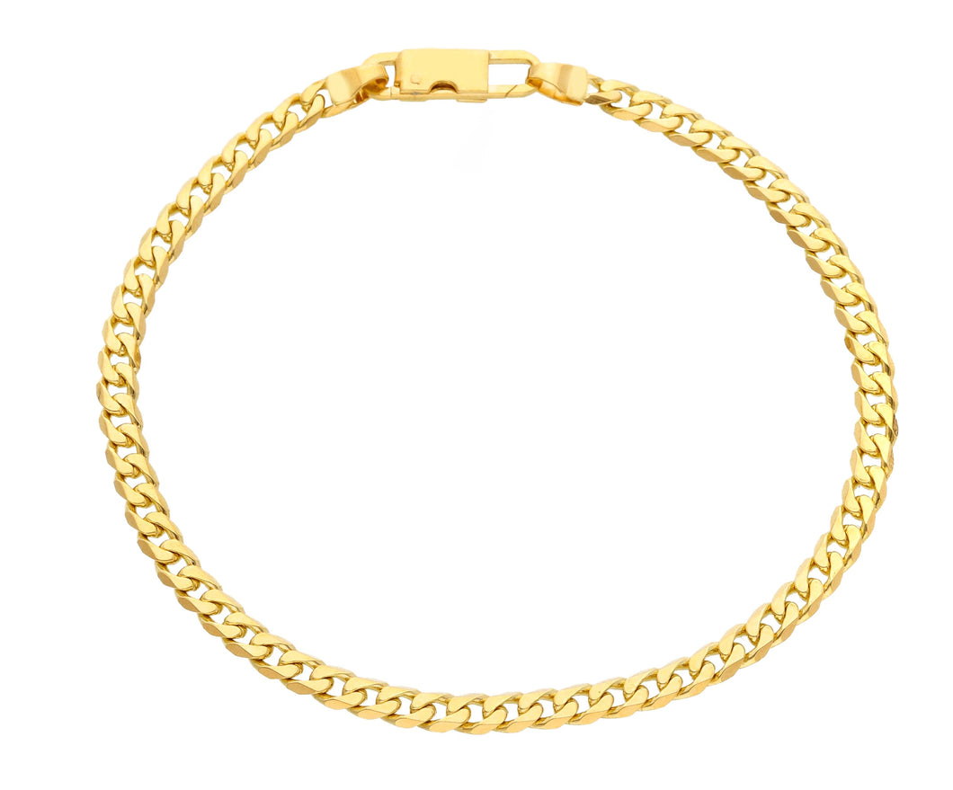 SOLID 18K GOLD BRACELET GOURMETTE CUBAN CURB FLAT 3.5 MM LINK, 20cm 7.9