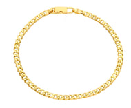 SOLID 18K GOLD BRACELET GOURMETTE CUBAN CURB FLAT 3.5 MM LINK, 20cm 7.9
