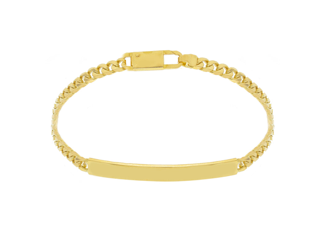 SOLID 18K YELLOW GOLD BRACELET GOURMETTE CUBAN CURB 4mm, ENGRAVING PLATE, 7.5